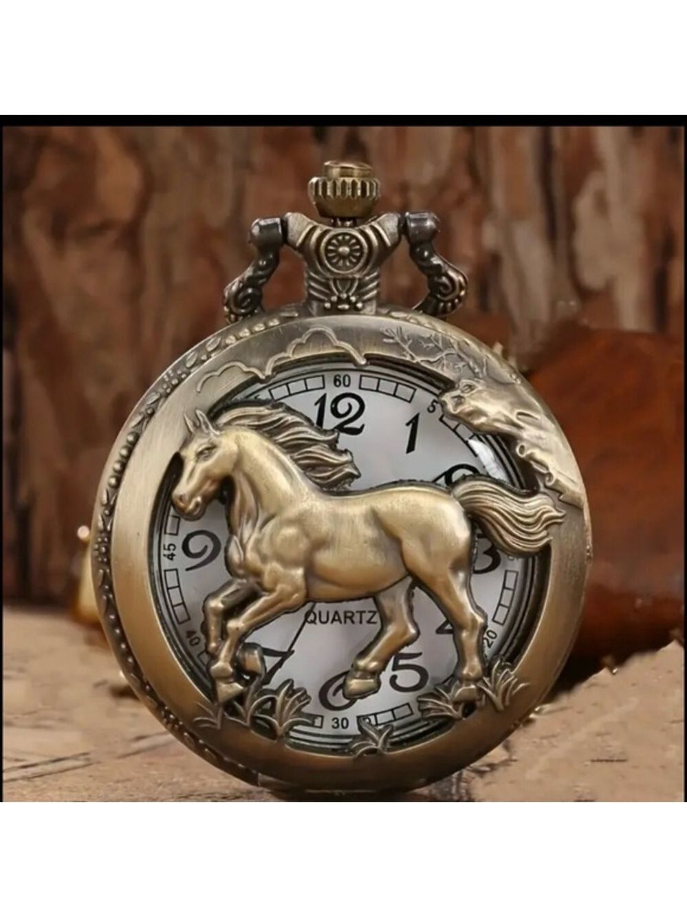Bronze Vintage Style Horse Pocket Watch with Chain